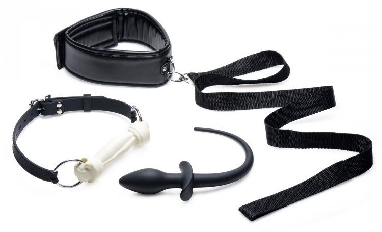 Tailz Puppy Play Set Silicone Bone Gag  Tail Anal Plug  & Collar