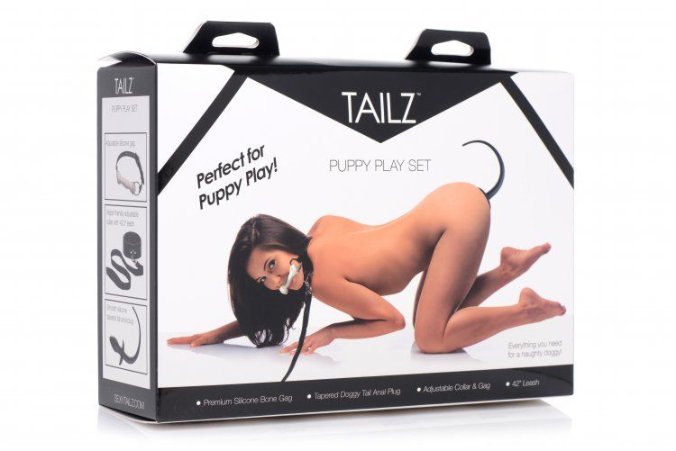 Tailz Puppy Play Set Silicone Bone Gag  Tail Anal Plug  & Collar