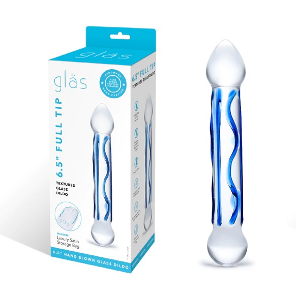 Glas 6.5inch Full Tip Textured Glass Dildo Blue