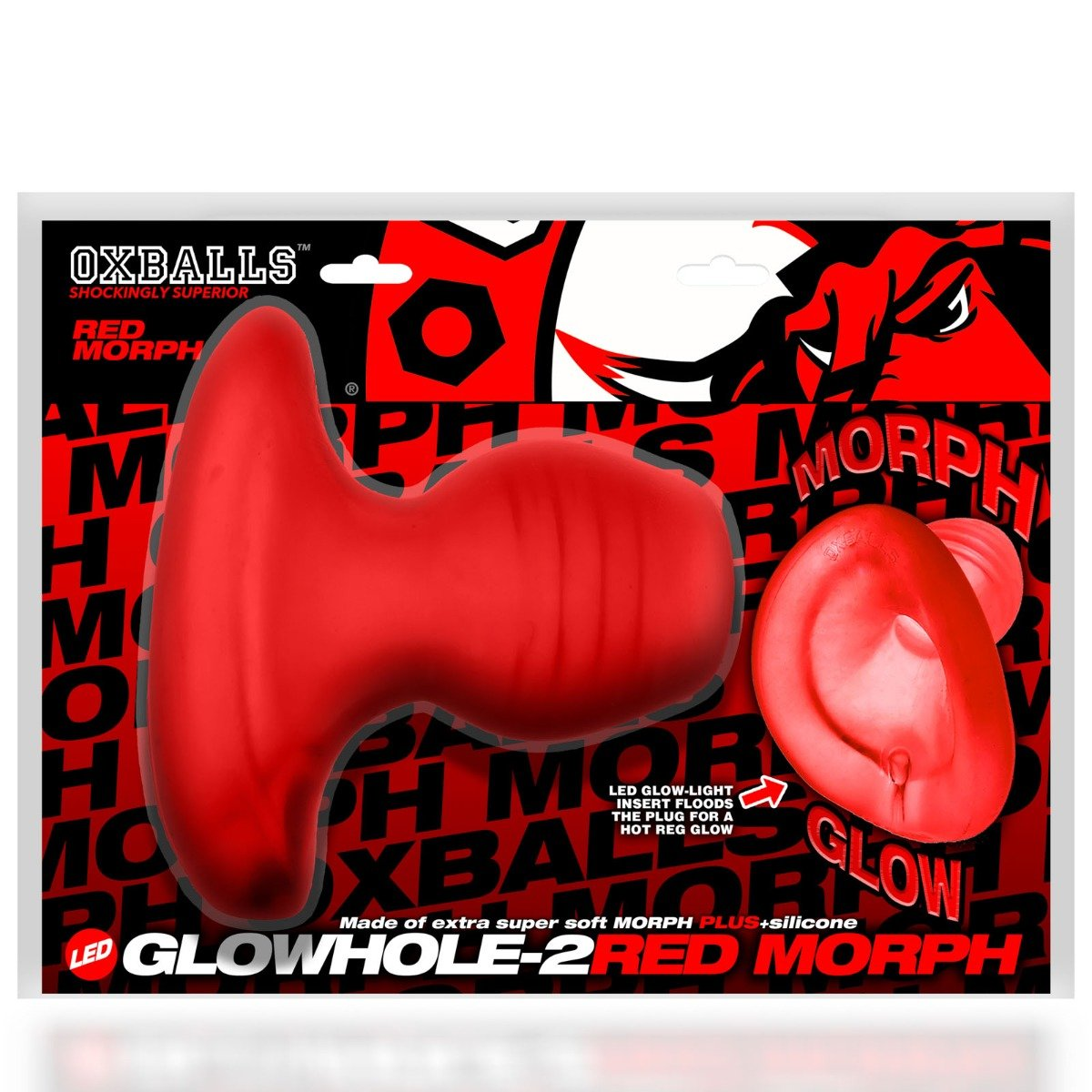 Oxballs Glowhole 2 Hollow Buttplug With LED Insert Red Morph Large