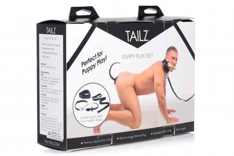 Tailz Puppy Play Set Silicone Bone Gag  Tail Anal Plug  & Collar