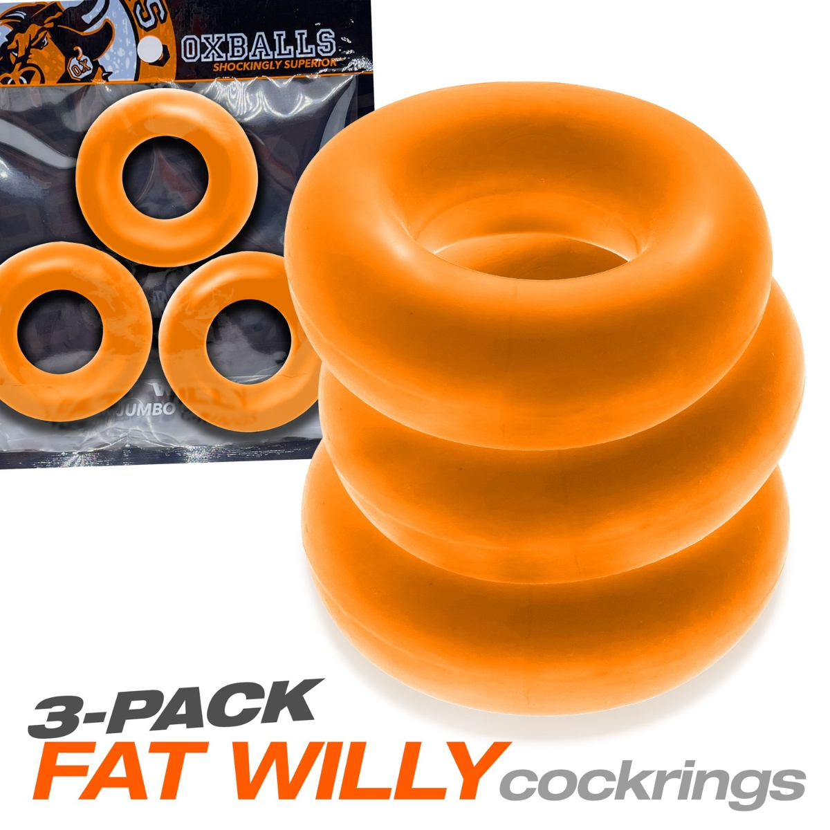 Oxballs Fat Willy 3 Pack Jumbo Cock Rings Orange