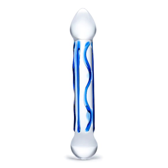 Glas 6.5inch Full Tip Textured Glass Dildo Blue