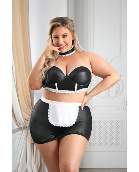 Fantasy Lingerie Play Adjustable Open Back Spanking Skirt, G-string Panty & Choker Costume 1xl/2xl