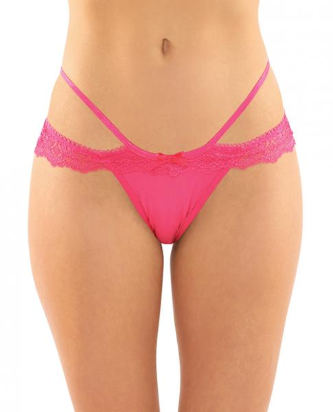 Posey Strappy Lace And Microfiber Crotchless Panty 6-pack L/xl Pink