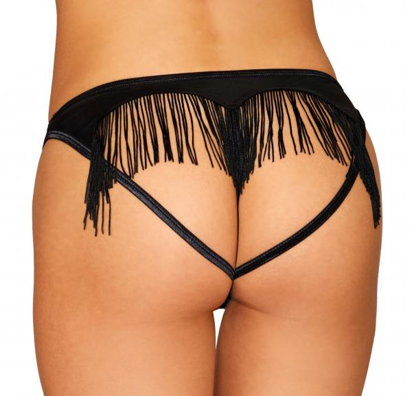 Heart Back Panty W/ Fringe Black Large