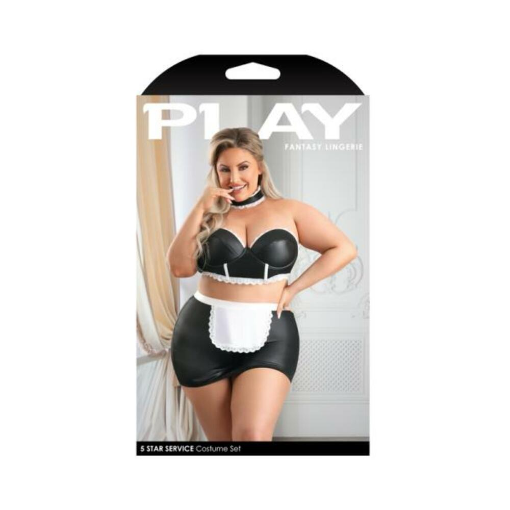 Fantasy Lingerie Play Adjustable Open Back Spanking Skirt, G-string Panty & Choker Costume 1xl/2xl