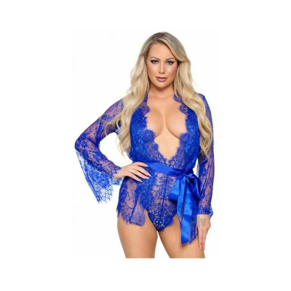 Floral Lace Teddy Thong Robe Tie Md Ryl