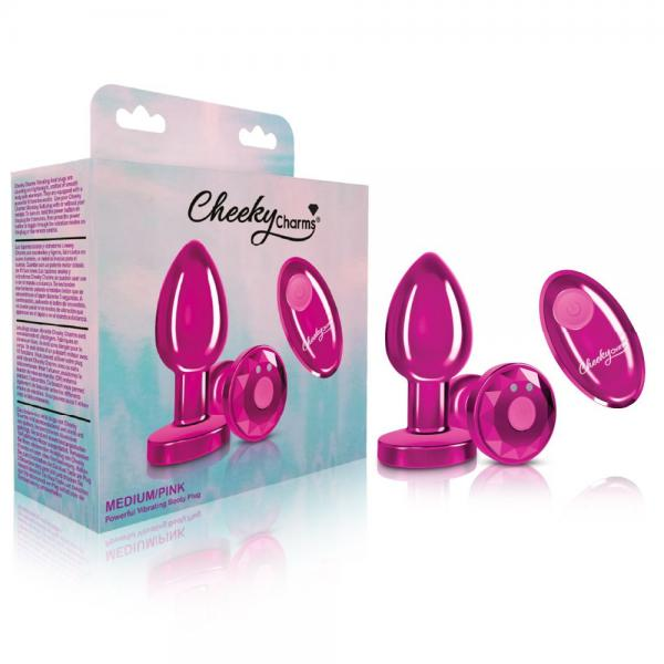 Cheeky Charms Vibrating Metal Plug Pink Medium W/ Remote