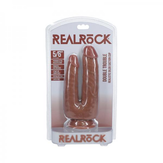 Realrock Double Trouble 5 In. / 6 In. Dildo Tan