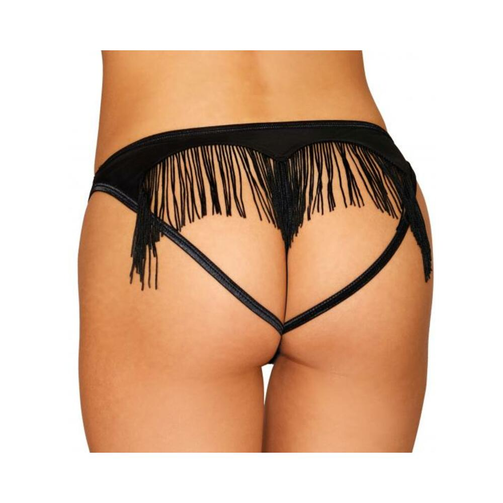 Heart Back Panty W/ Fringe Black Large